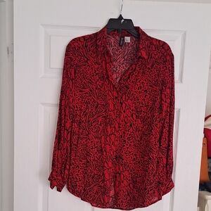 H&M Vibrant Red Animal Print Blouse